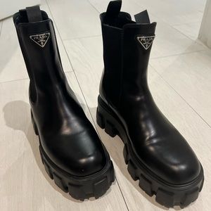 Prada Monolith Brushed Leather Booties